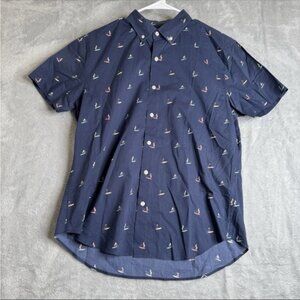 Bonobos Shirt Men M Blue Riviera Short Sleeve Slim Fit Surf Beach Summer Pattern